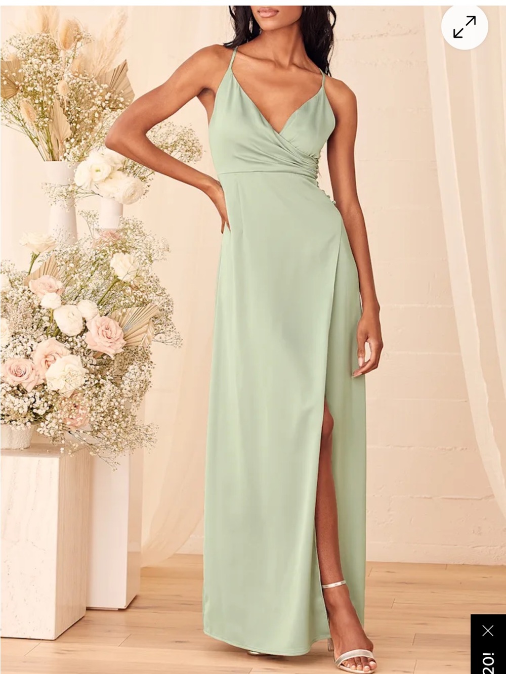 Lulu's Sage Green Spaghetti Strap Wrap Maxi Dress